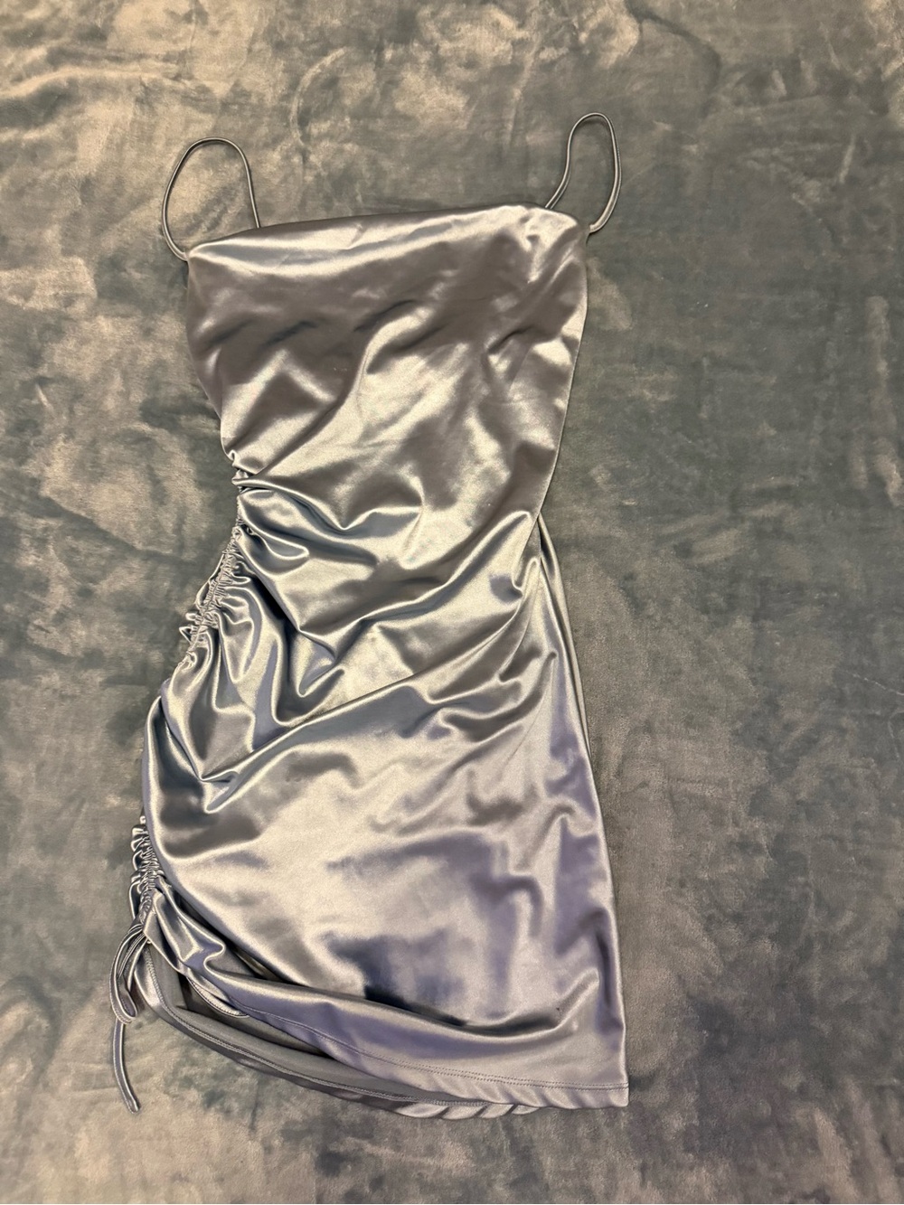 Windsor Silver Satin Ruched Mini Dress